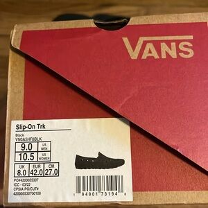 Vans black slip on TRK. Men’s size 9.0 and women’s size 10.5.